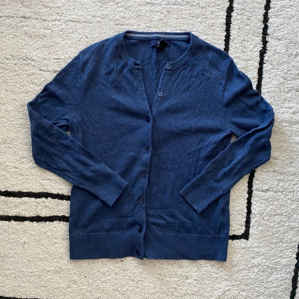 GAP Blue Button Up Fitted 3/4 Sleeve Cardigan